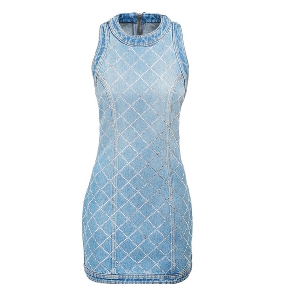 Strass Grid Denim Sleeveless Dress - Picture 10 of 13